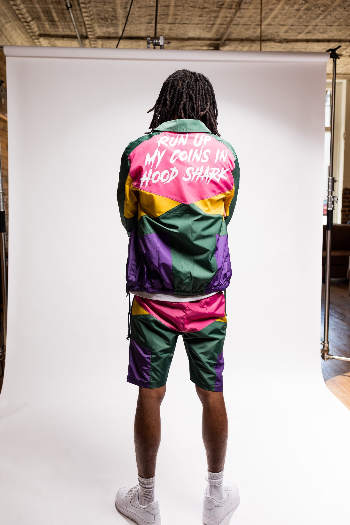 Pink and Green short windbreaker set