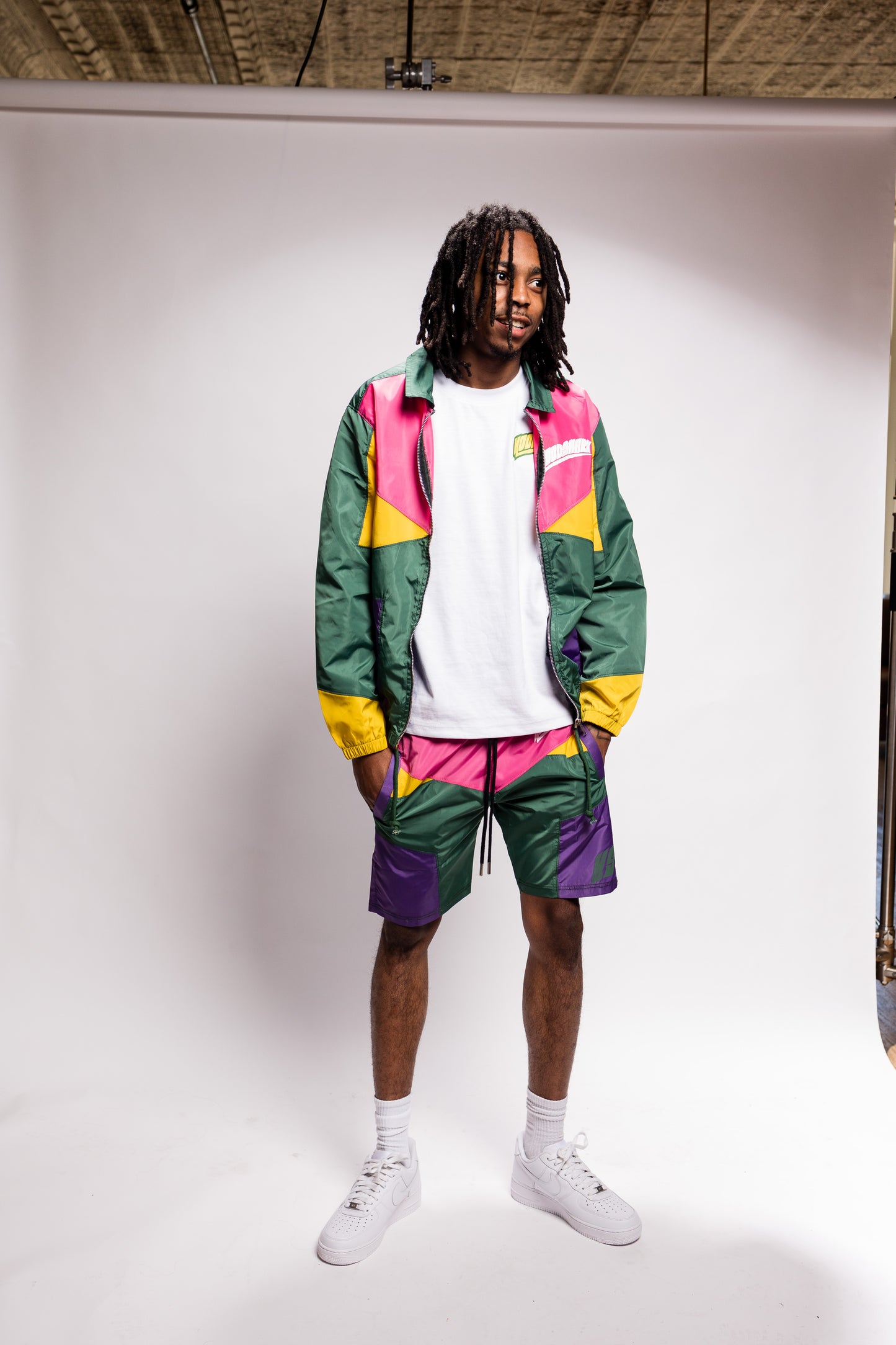 Pink and Green short windbreaker set