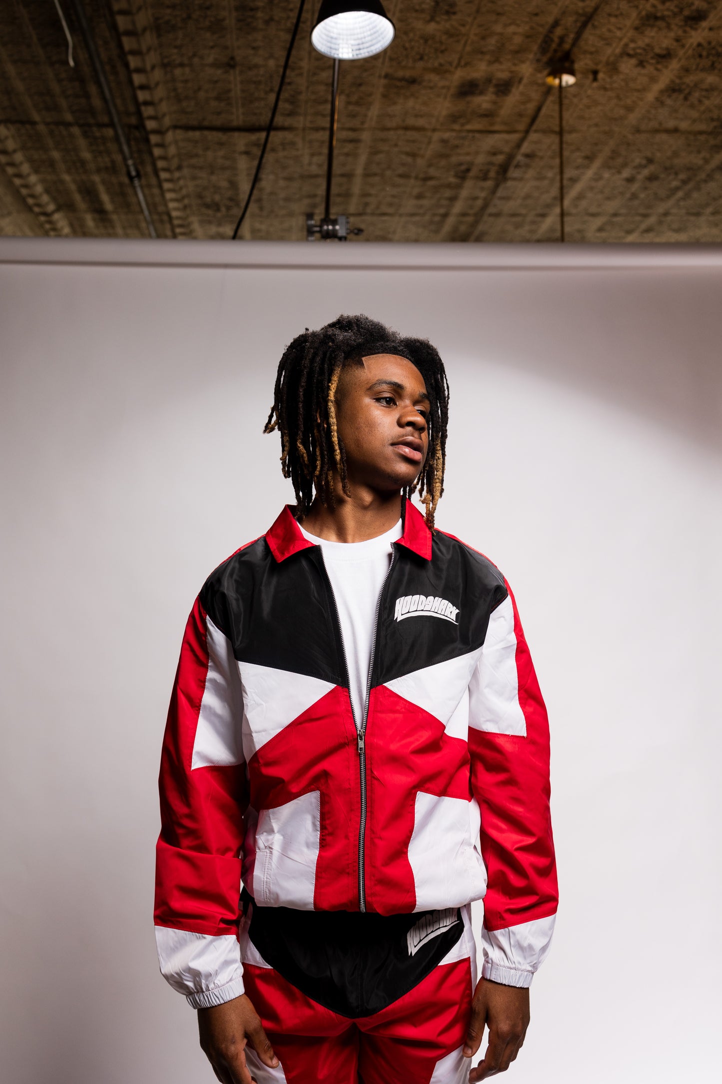 Red and Black windbreaker short set