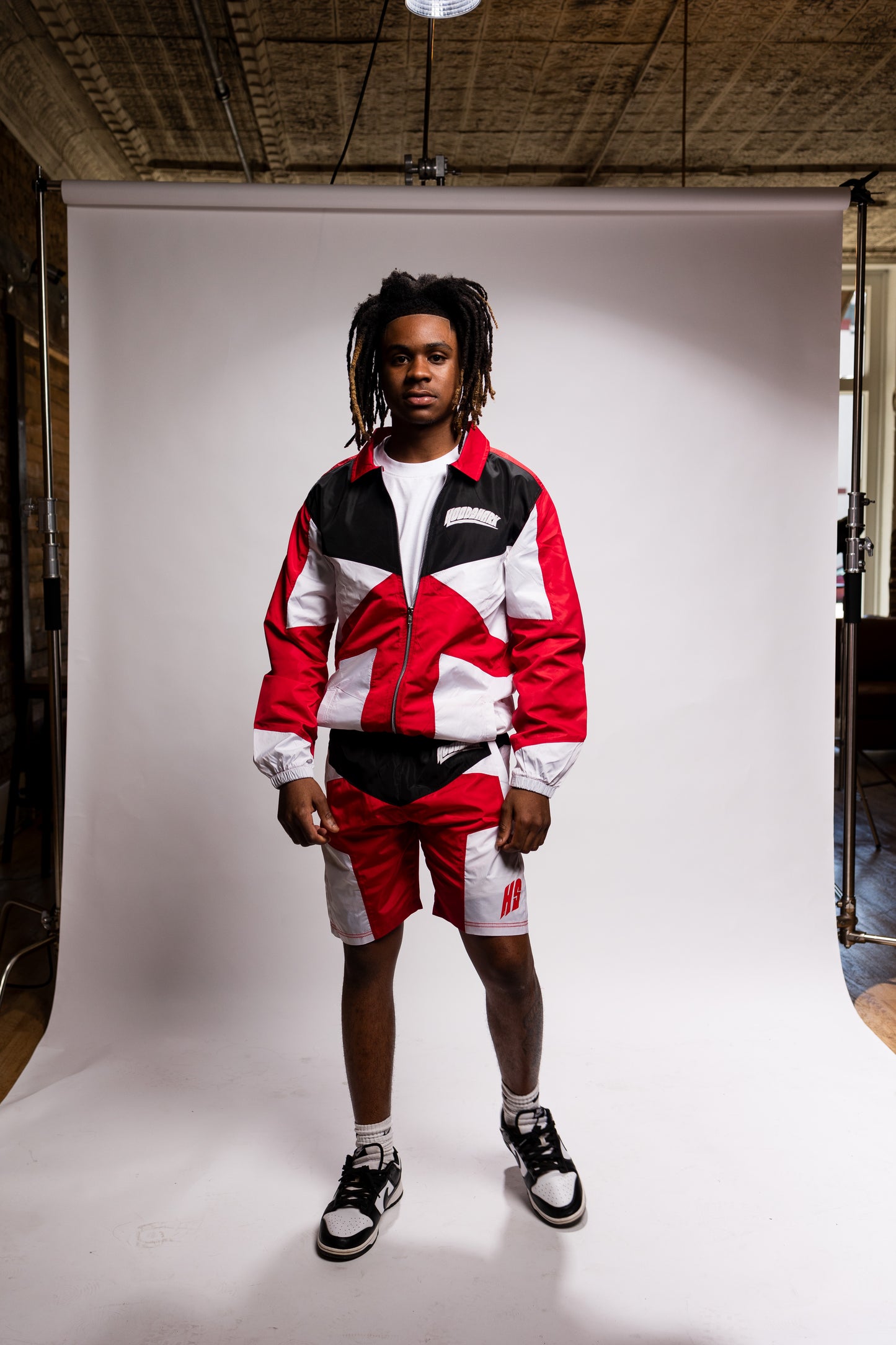 Red and Black windbreaker short set